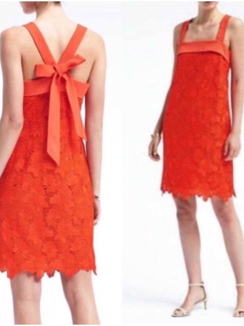 Banana Republic Orange Lace Square-Neck Shift Dress with Back Tie size 2.